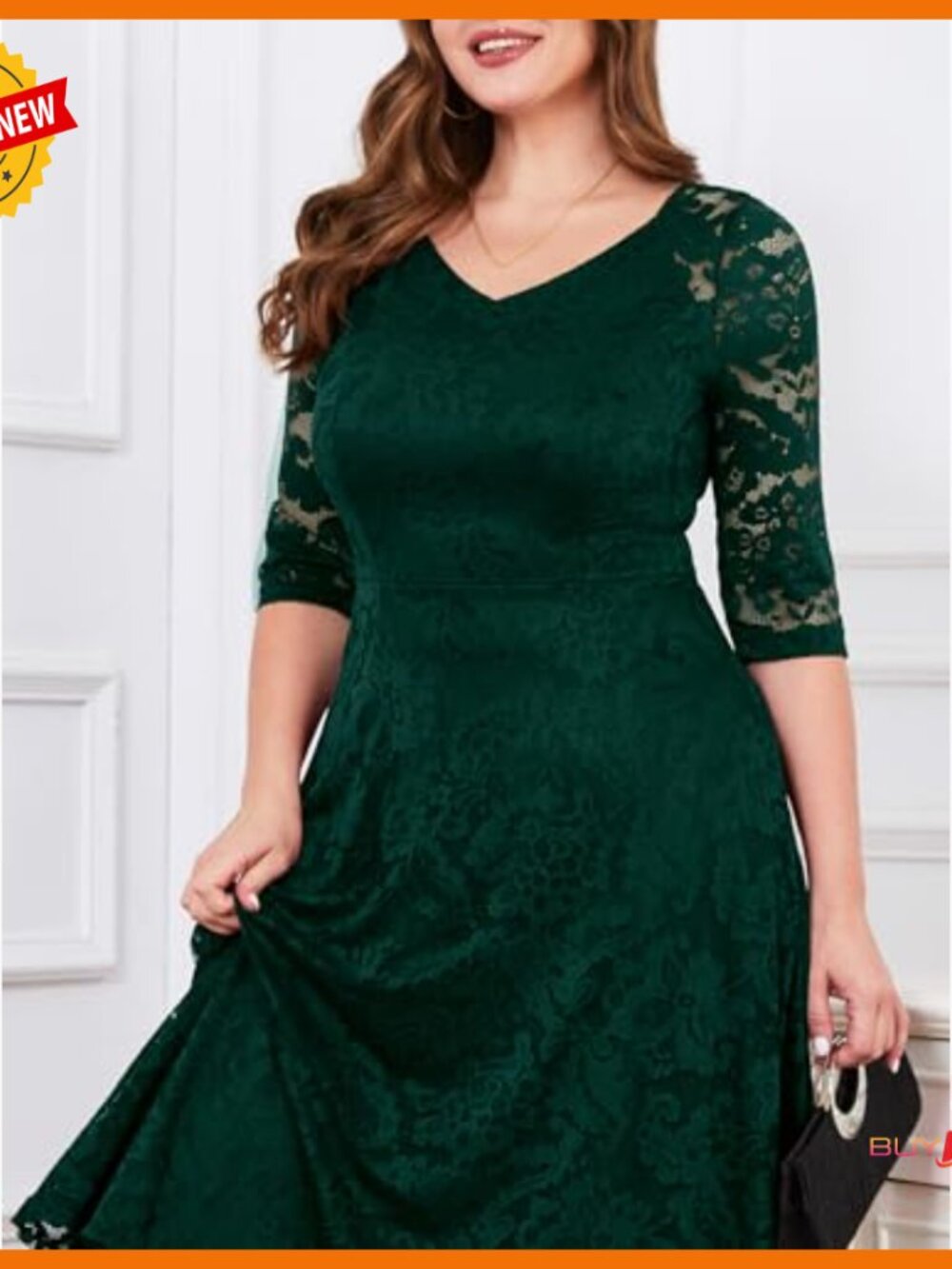 Long Sleeve Lace A-Line Midi Dress Formal Wedding Guest Party Cocktail - Picture 5 of 7